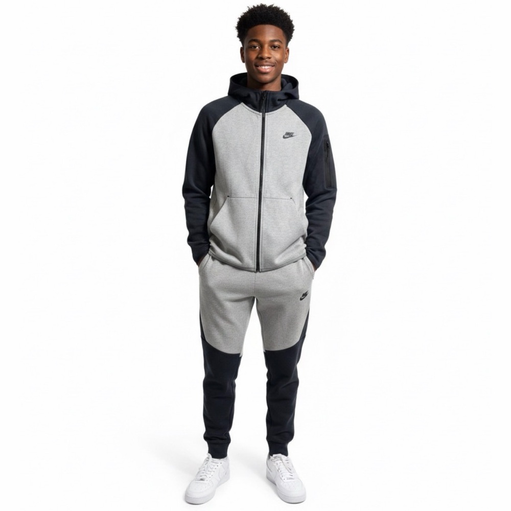 Nike Tech Fleece Grey Black Jogging Track Suit 2  Pieces